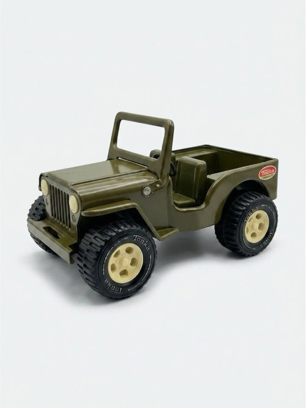 Vintage Tonka Pressed Steel Military Jeep Olive Green Toy Truck 9